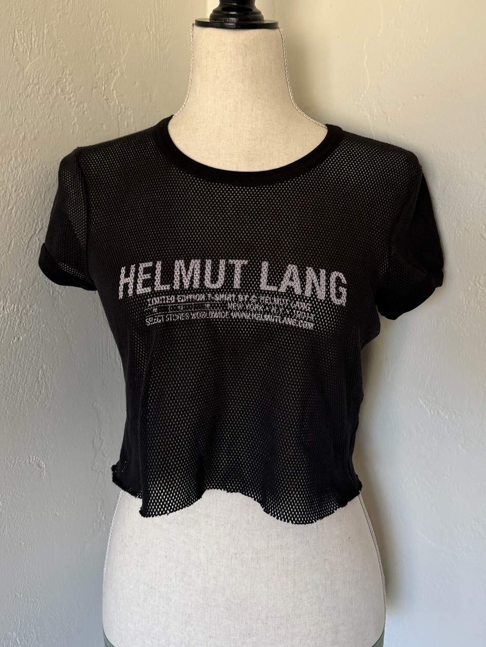 Helmut Lang Black Mesh Logo Baby Short Sleeve T-Shirt CROPPED [M]